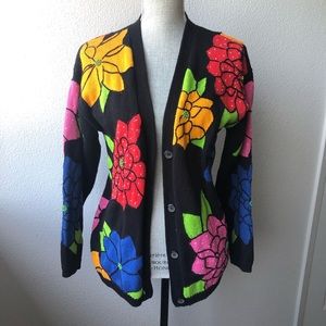 Vintage Floral Knit Sweater with Beadwork